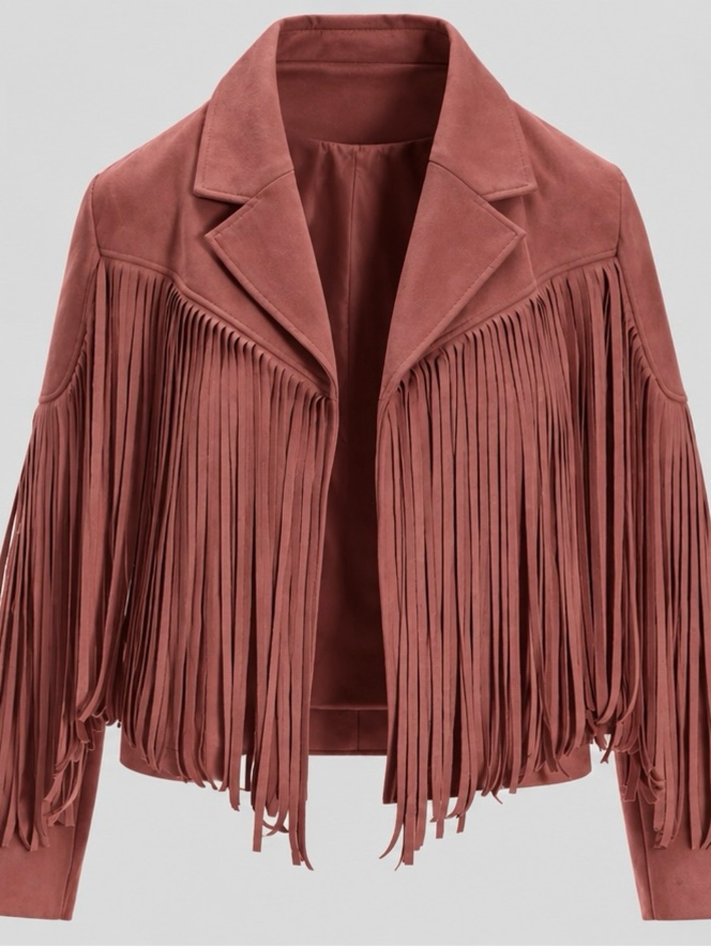 (NWOT) Fringed Suede Motorcycle Jacket in Dusty Rose